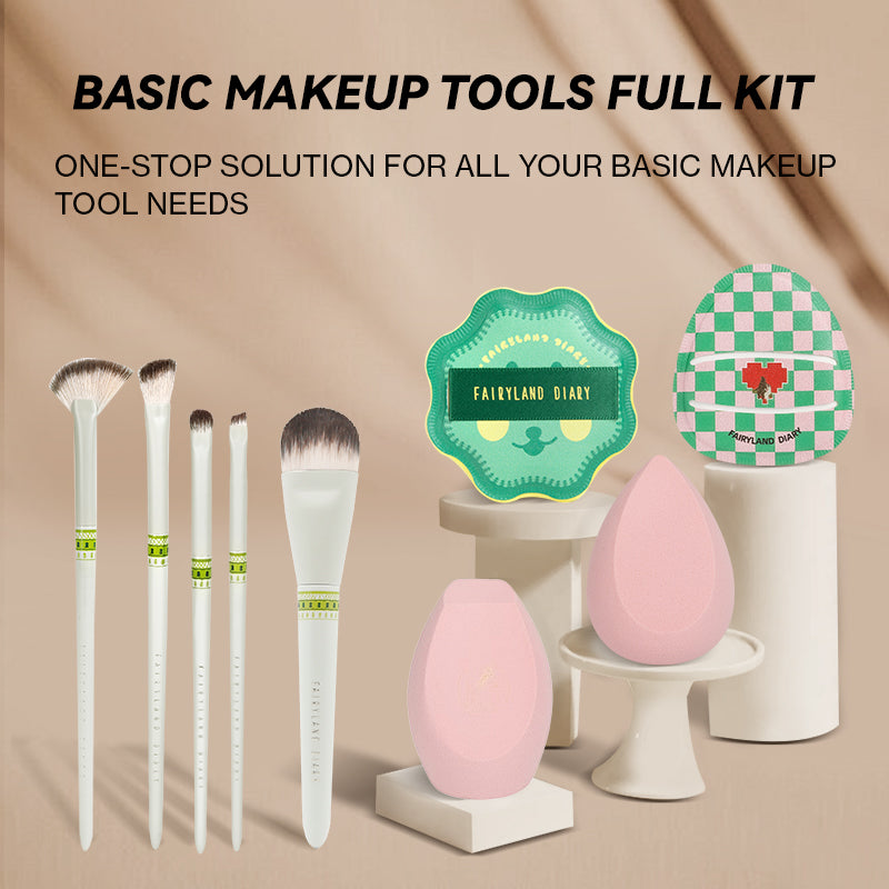 Pnnied 11PCS Makeup Brush Set, Basic Makeup Brushes Kit with 4 Powder Puffs & 2 Storage Cases for Face Cheeks Eye Makeup, Gift Box, Multicolor